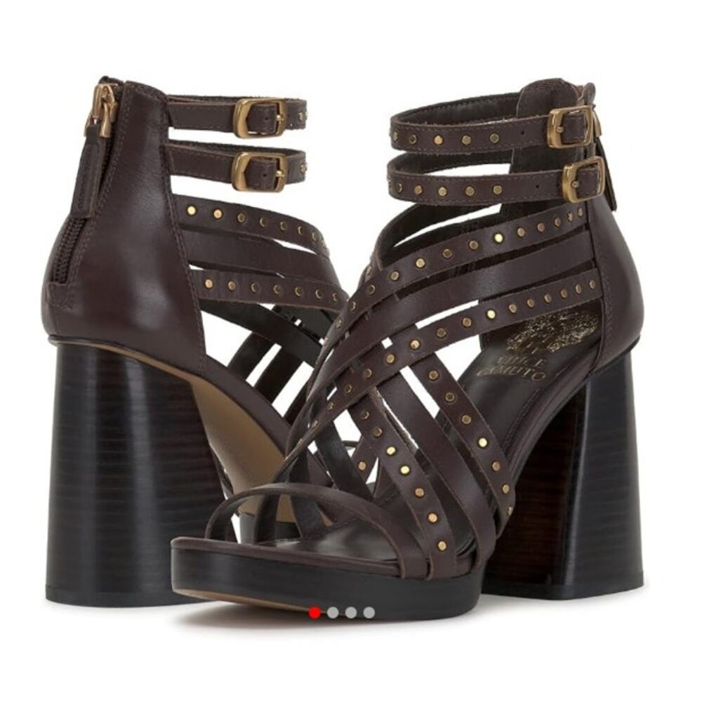 Vince Camuto Nanthie Platform Sandal Brown Studded Size 11.5 In Rootbeer